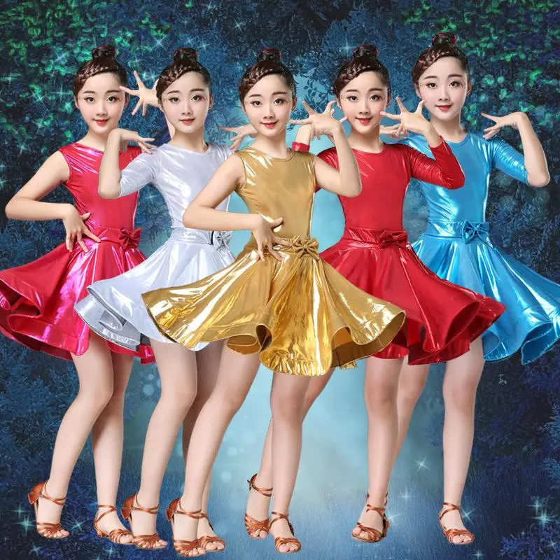 Girls dress dance practice sleeveless children's clothing new summer solid color Latin dance festival performance kids clothes