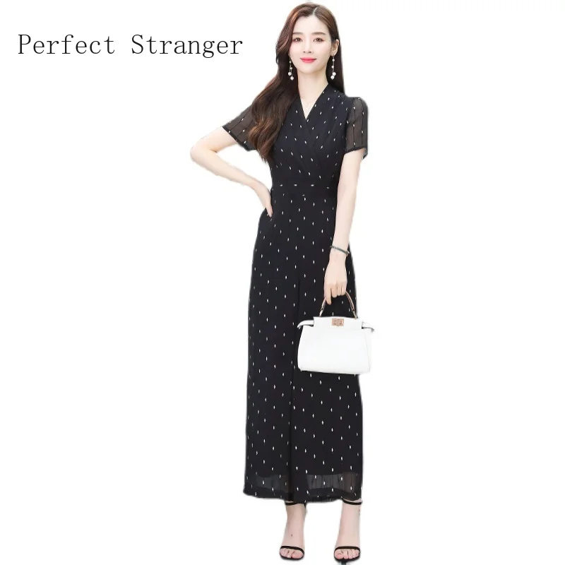 Jumpsuit Women One Piece Outfits 2021 Summer New Arrival Hot Sale V Collar Dots Short Sleeve Ladies Jumpsuits