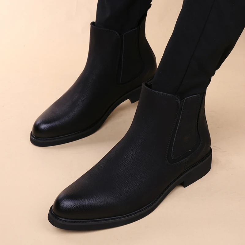 mens fashion wedding party dresses chelsea boots genuine leather shoes point toe platform boot gentleman ankle botas masculinas