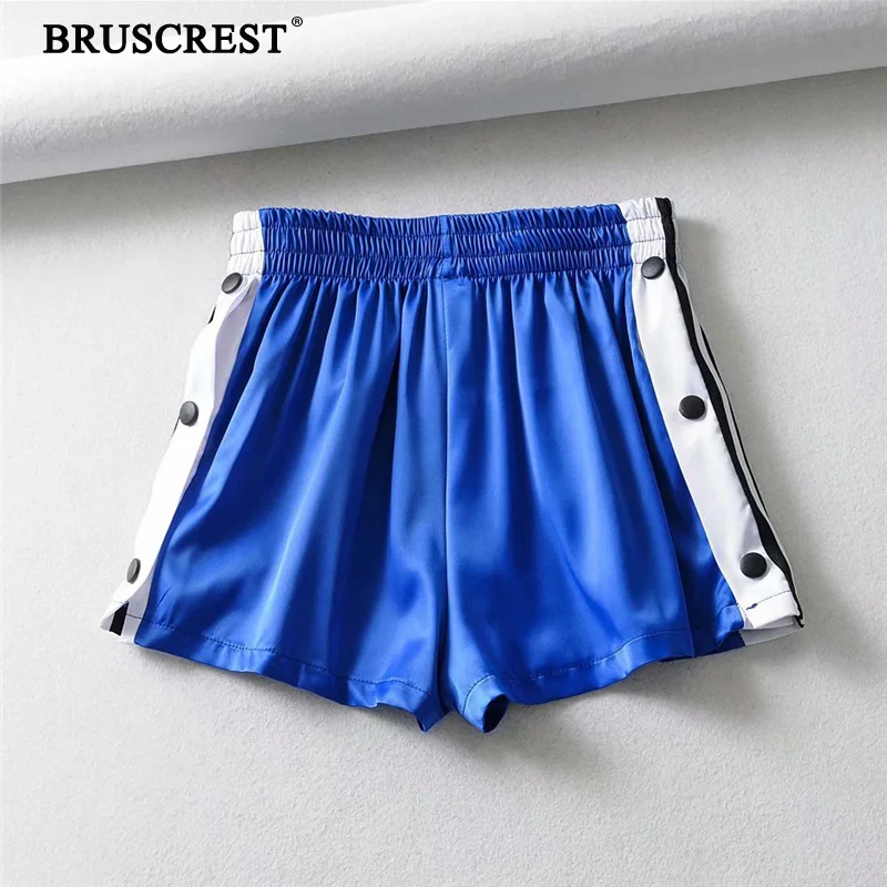 Summer Satin Booty Shorts Women Blue Korean Elastic Club Shorts Streetwear High Waist Short Sparkly Kawaii Sweat Shorts 2020