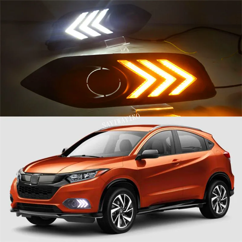 

For Honda HRV HR-V 2019 Turn Yellow Signal style Relay Waterproof ABS Car DRL 12V LED Daytime Running Light with fog lamp hole