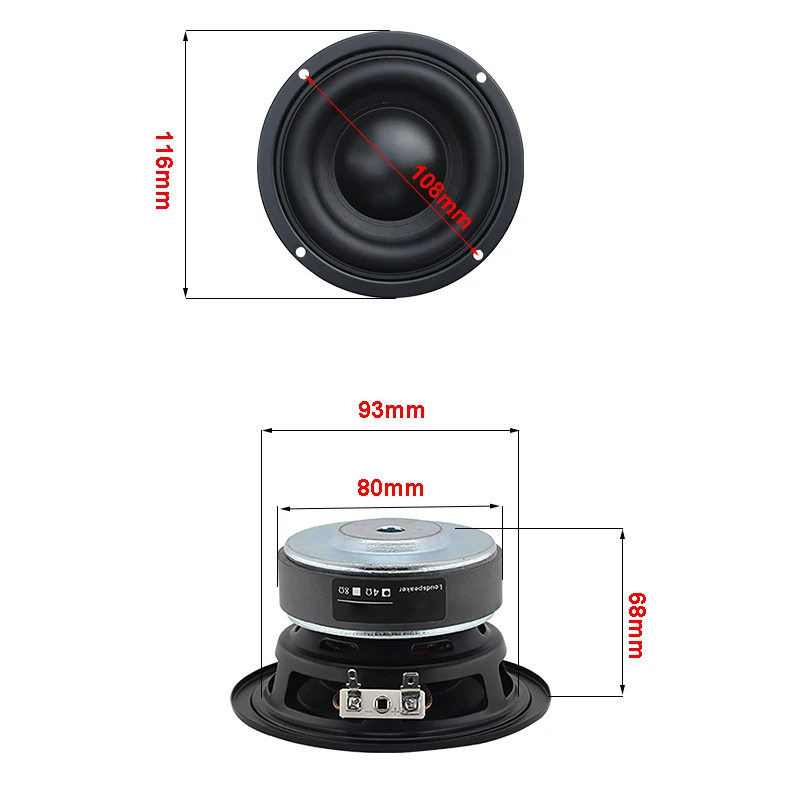 Woofer Subwoofer 4 Inch Speaker 4Ohm 8Ohm 40W Long Stroke 25mm Core Speaker Low Frequency Bass Deep Bass Loudspeaker Subwoofer