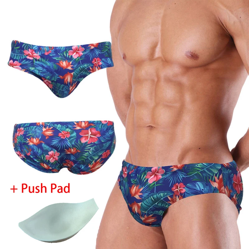 

2021 New Swimwear Men Briefs With Push Pad Sexy Swimsuit Waterproof Swimming Trunks For Bathing Swim Shorts Sunga Beach Shorts