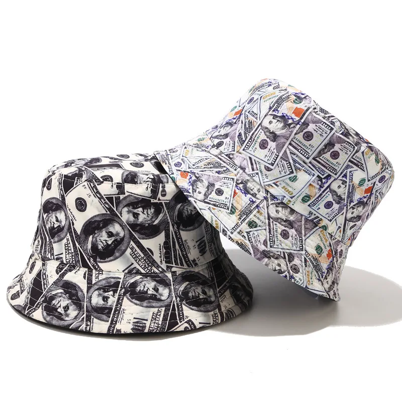 

Cotton Double Sided Creative Dollar Graffiti Bucket Hat Fisherman Hat Outdoor Travel Hat Sun Cap Hats for Women 12