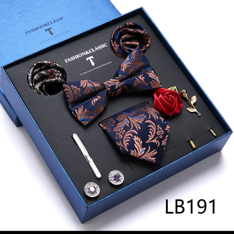 Hochwertige Geschenkbox für Feiertage, 7,5 cm, blaues Blumenmuster, Einstecktuch, Manschettenknöpfe, Krawattenclip, Krawatte für Herren, Geburtstagsgeschenk – Detail 29