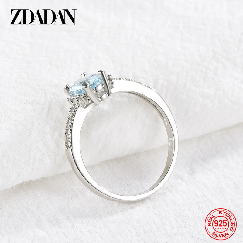 ZDADAN Authentic 925 Sterling Silver Square Blue Clear CZ Finger Rings For Women Wedding Engagement Jewelry Gift