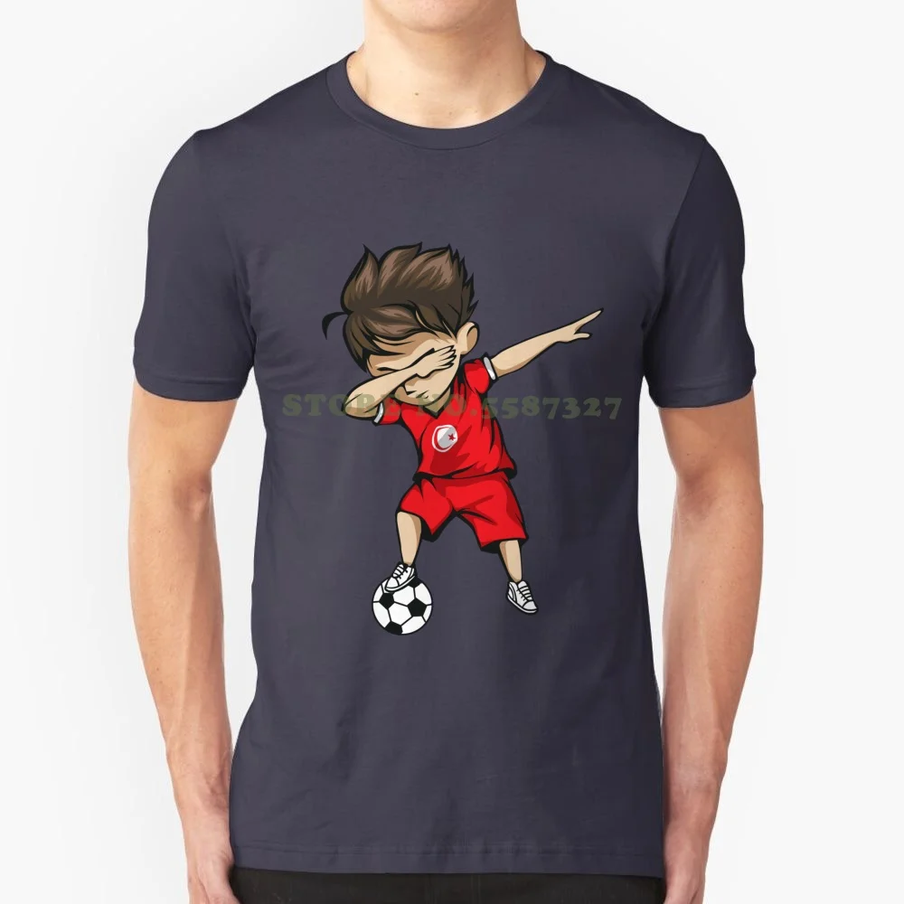 Dabbing Soccer Boy Tunisia Jersey Football Fashion Vintage Tshirt T Shirts Soccer Tunisia Flag Player Sport Practice Game Match