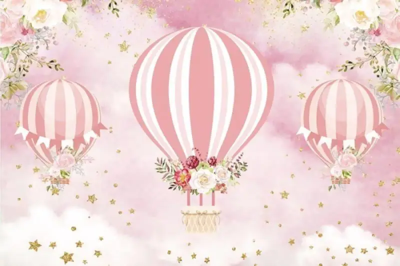 เด็กทารกการ์ตูน Cloud บอลลูนวันเกิดการถ่ายภาพฉากหลังที่กำหนดเองภาพพื้นหลังสำหรับ Photo Studio