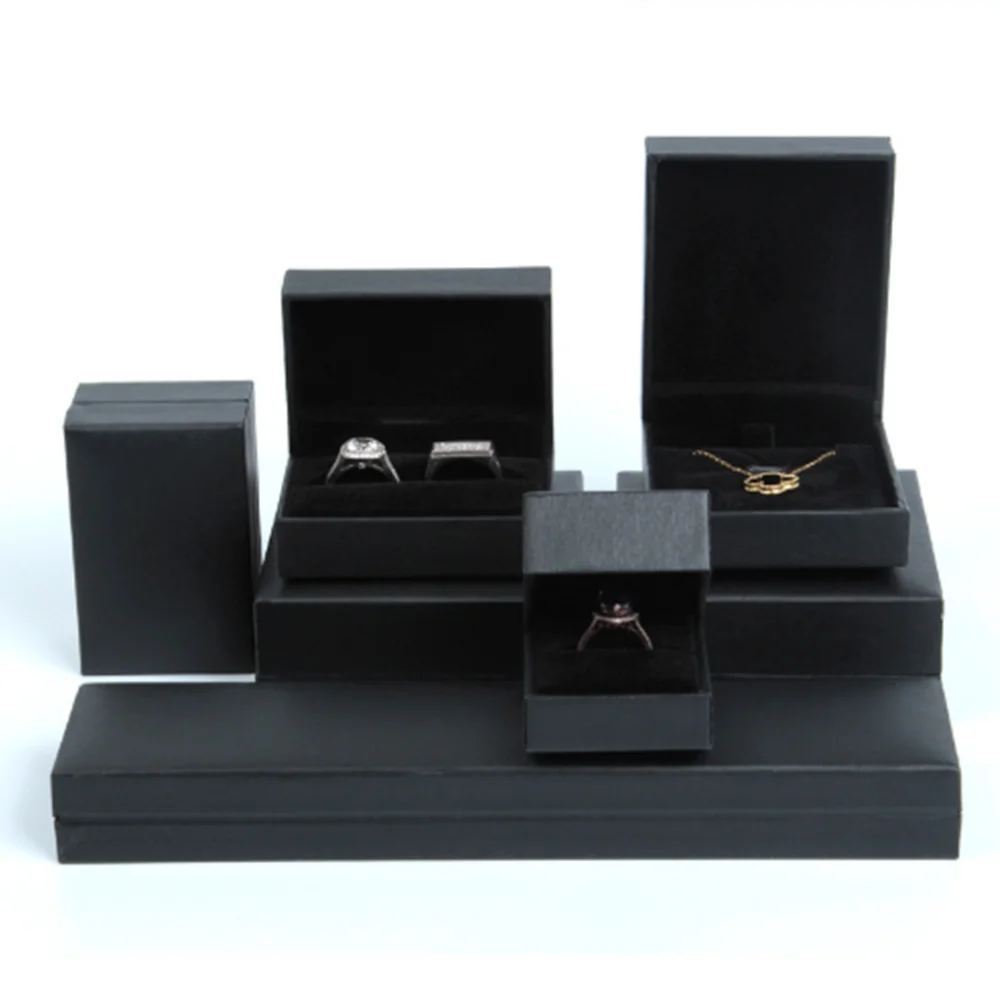 

High-grade Leather Paper Black Right Angle Filling Paper Single/Double Ring Box Jewelry Earrings Necklace Bracelet Packing Set