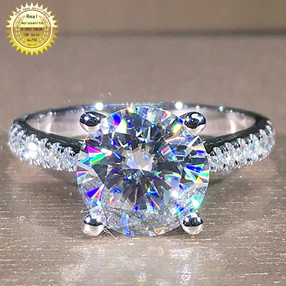 

10K Au417 White Gold Women Wedding Party Engagement Ring 1 2 3 4 5 Carat Round Moissanite Diamond Ring Crown Trendy Classic Gift