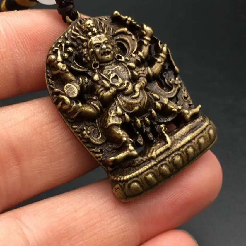 copper Amulet six-armed Mahakala protector hanging brass statue Tantric Buddha