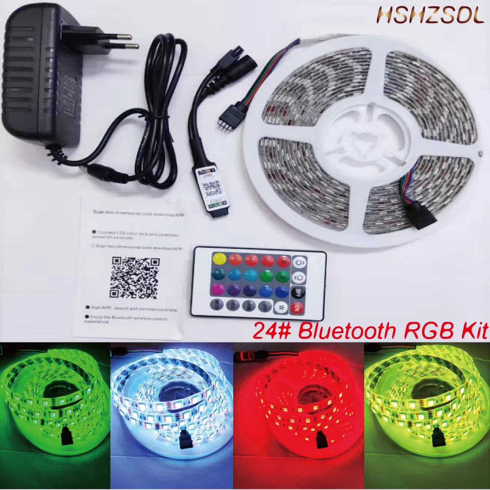 Smart lights 24key IR Bluetooth 12V 5m 5050 RGB led strip LED Light Tape muti color App Control lights IOS android support kit