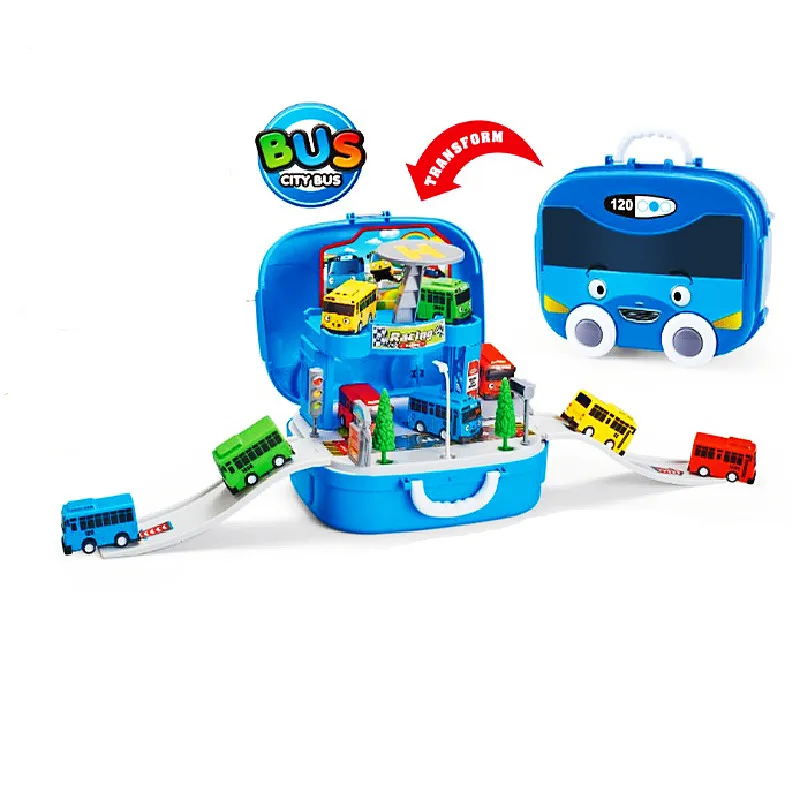 Korean Anime Tayo the little bus parking lot garage city Bus station bag box model with 2 mini tayo car kids Christmas gift