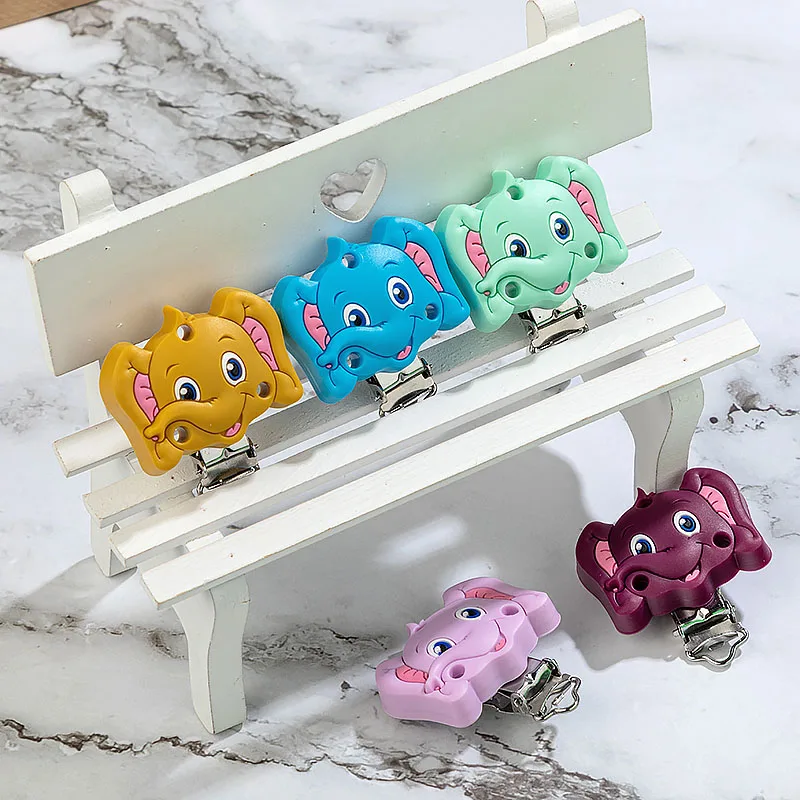 TYRY.HU 3Pcs New Cartoon Elephant Silicone Clip Stainless Steel Pacifier Clip Pacifier Chain DIY Accessories