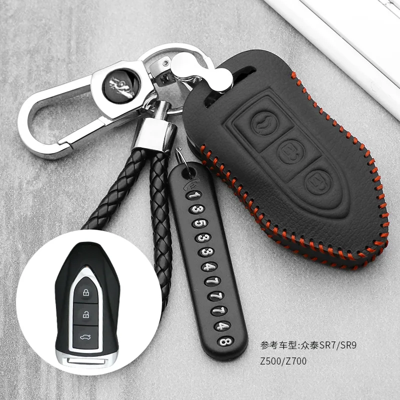 

leather car key fob cover case protect skin set hood for zotye t600 t700 remote keyless keychain keyring holder