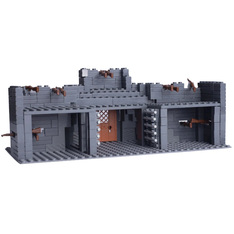 MOC WW2 Military Fortress Building Blocks Figures Protective Wall Blockhouse with 98K Weapons Guns Bricks Kids Toy Set Gift D271