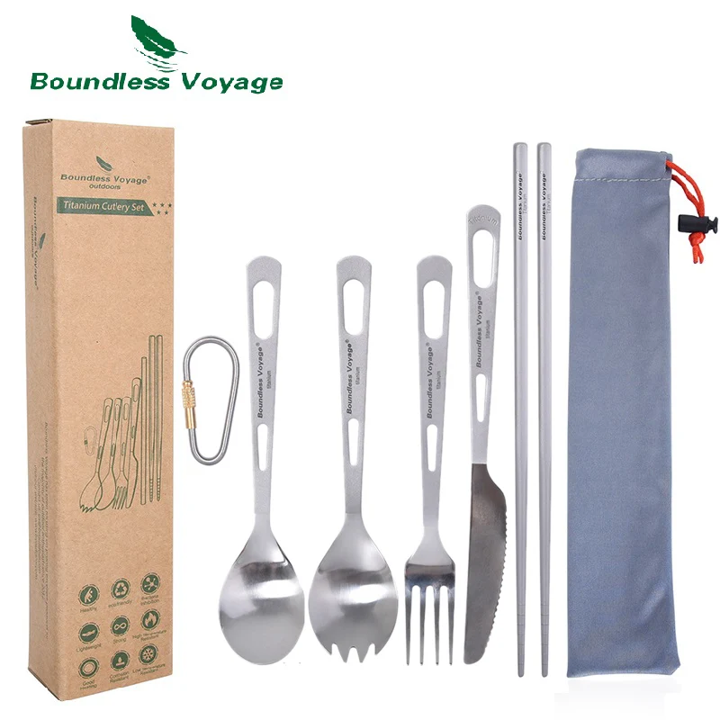 Boundless Voyage Campingbesteck-Set, Titan, Löffel, Gabel, Messer, Spork, Essstäbchen, Stroh, Outdoor-Geschirr, Reisen, tägliches Besteck