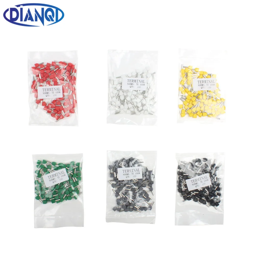 DIANQI TE1008 Two Pre-insulated Pipe-shaped End Cold pressed terminals/Cable Connector/Wire Connector 100PCS/Pack