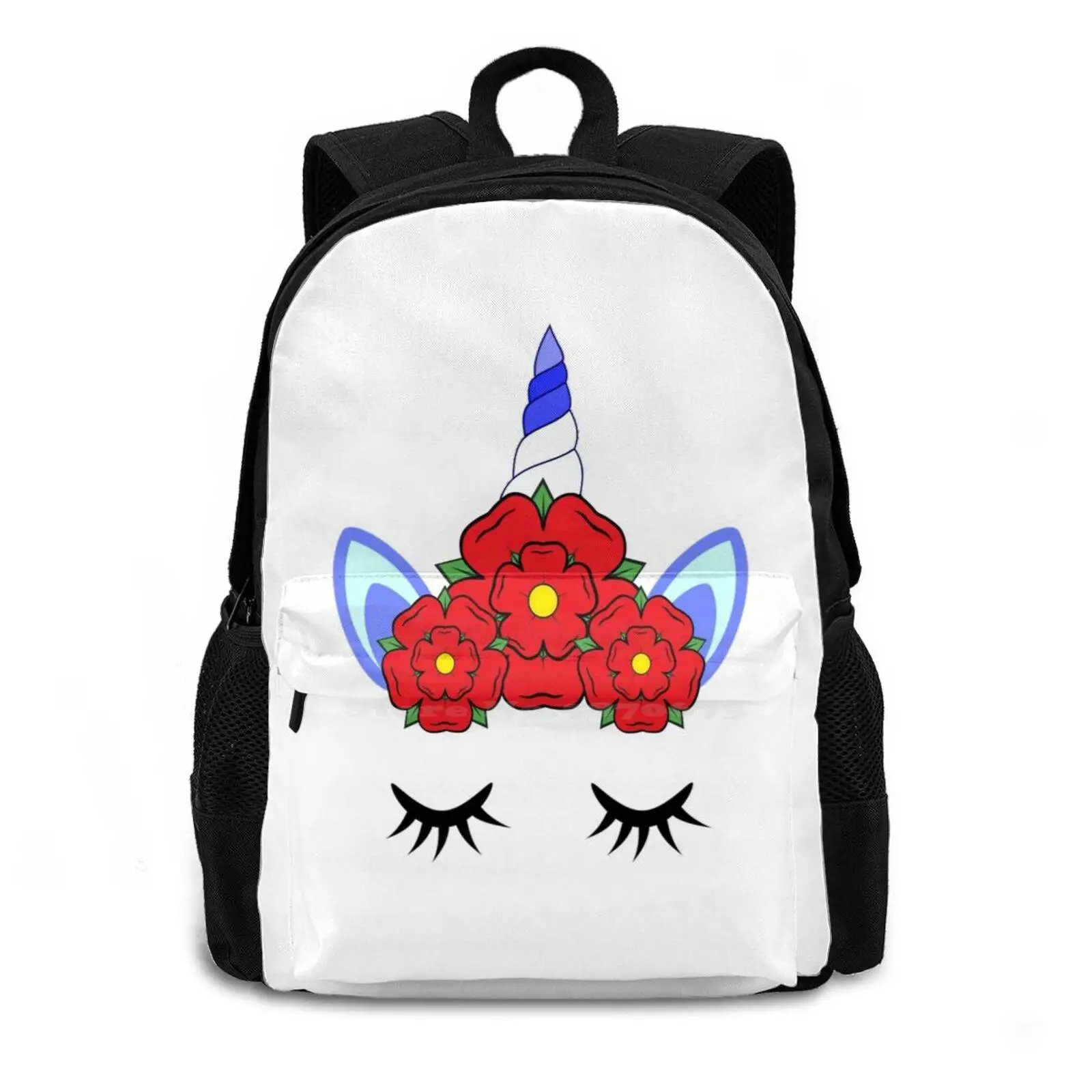 Unicorn Crown Red Flower Bag Backpack For Men Women Girls Teenage Unicorn Crown Face Red Flower Floral