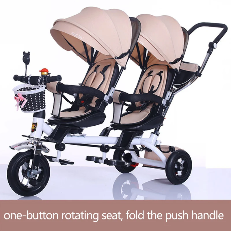 

Twin Baby Stroller Double Seat Child Tricycle Kids Bike Rotatable Seat Three Wheel Stroller Protable Pushchair