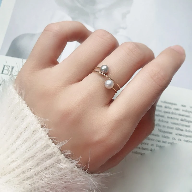 5MM Natural Freshwater Pearl Rings Handmade Gold Filled Jewelry Knuckle Mujer Boho Bague Femme Minimalism Anelli Ring For Women