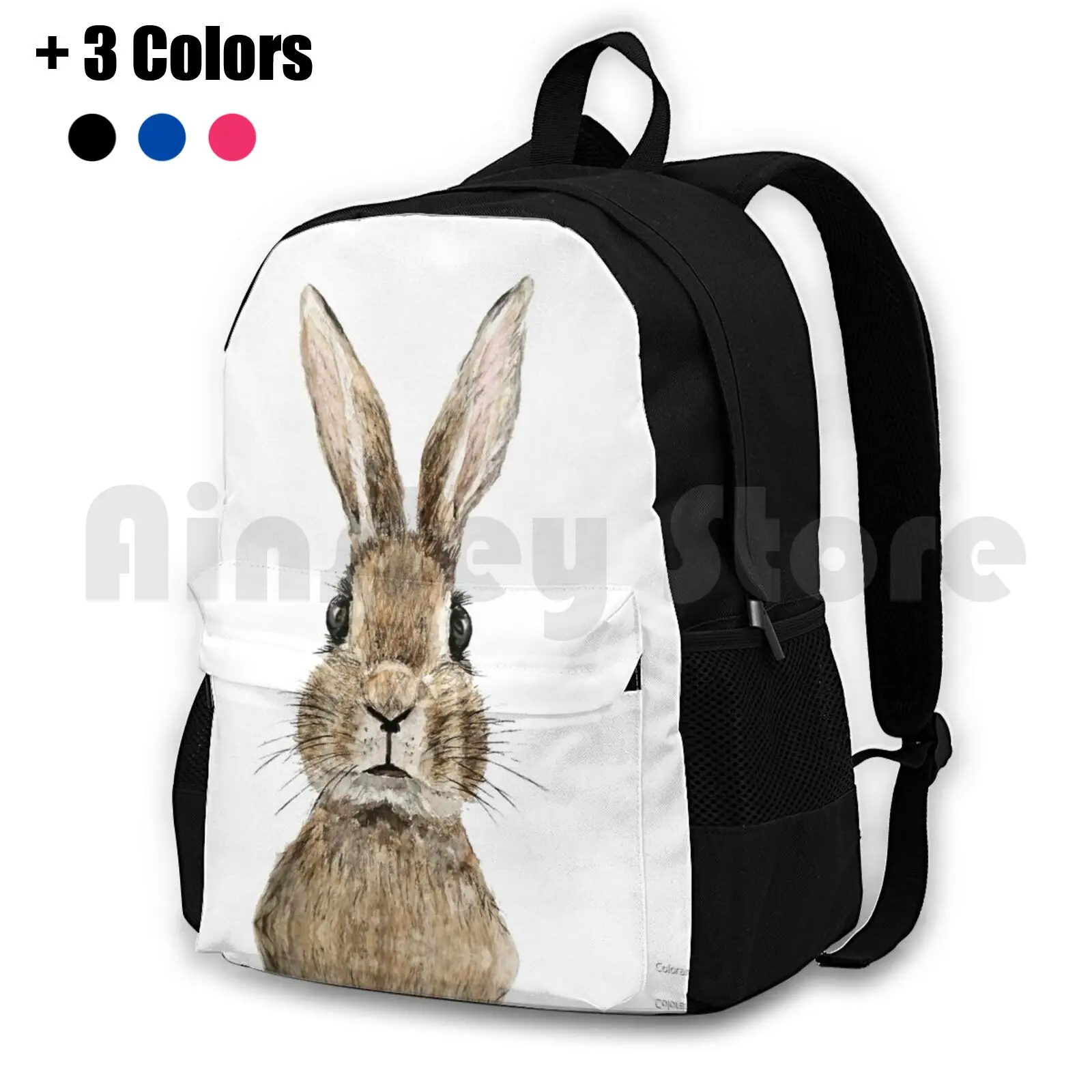 Cute Innocent Rabbit Watercolor Outdoor Hiking Backpack Waterproof Camping Travel Minimalist Painting Animal Painting