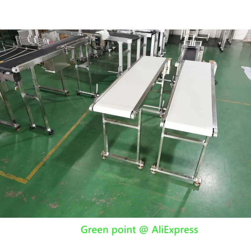 Adopts White Food Grade PU Belt 304# Food Conveyor Stainless Steel 60W Motor 1500mm(L)x300mm(W)x750mm(H)Electronic Speed Control