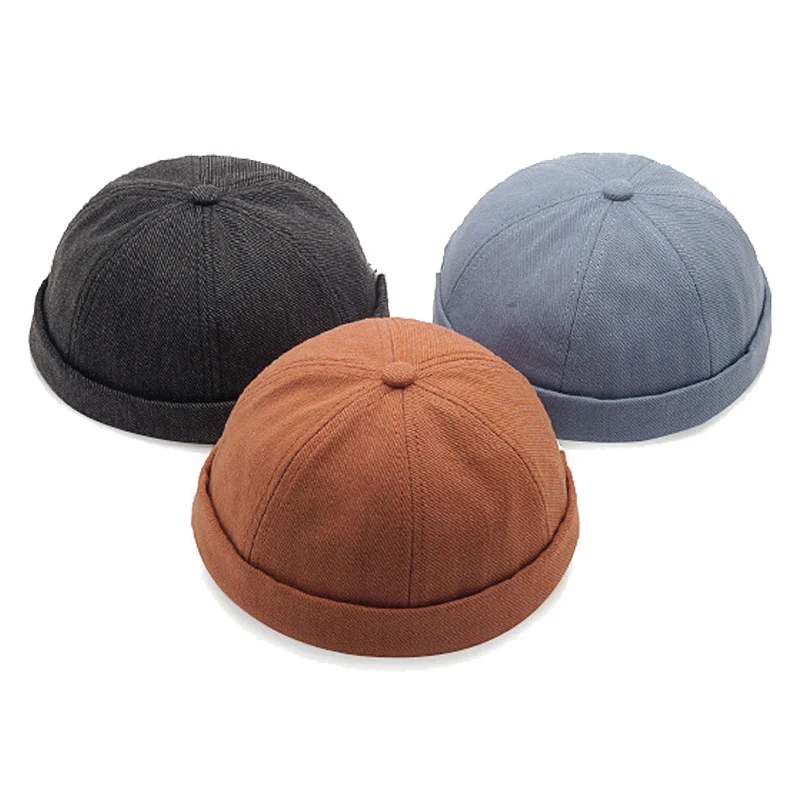 Solid Cotton Docker Skull Boy Beanies Hats For Women Sailor Brimless Caps Men Miki Rolled Cuff Street Retro Brimless Hip Hop Hat
