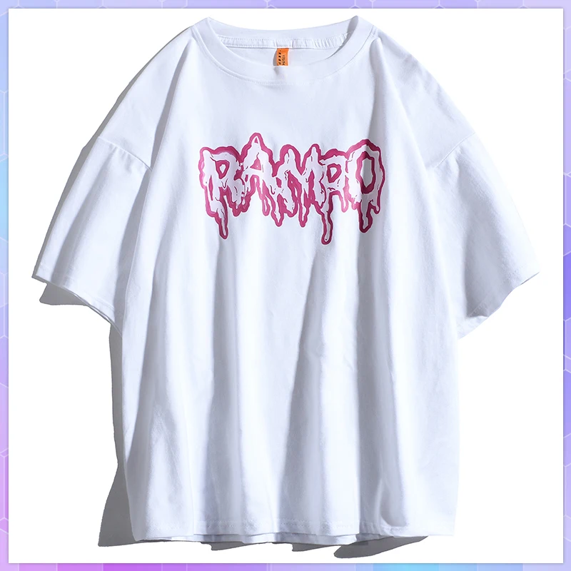 Oversized Cotton T-shirt Letter Dissolving Print Women's Short Seeve T-shirts Streetwear O Neck Couples Tops For Men & Women 5XL