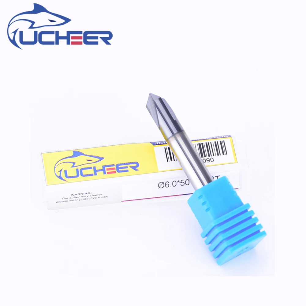 UCHEER 1pc 2 flauti HRC45 ° Carburo di Tungsteno Smussatura Fresa CNC Fresa Sbavare Strumento per la Lavorazione Dei Metalli