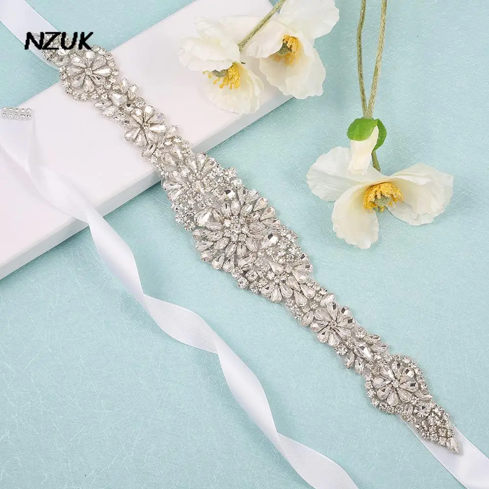 

NZUK Rhinestones Bridal Belt Sparkling Crystal Wedding Belt Sliver Diamond Bridal Dress Sash For accessoires de mariage