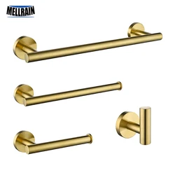 Brush Gold Bathroom Hardware Accessories Set Towel Bar Paper Holder Towel Ring Robe Hook Round Classic Bathroom Fittings