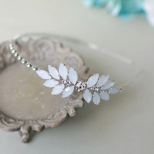 Girls Leaf Crystal Hair Band Headbands Fashion White Beaded Hairbands Party Flower Girls Hair Accessories