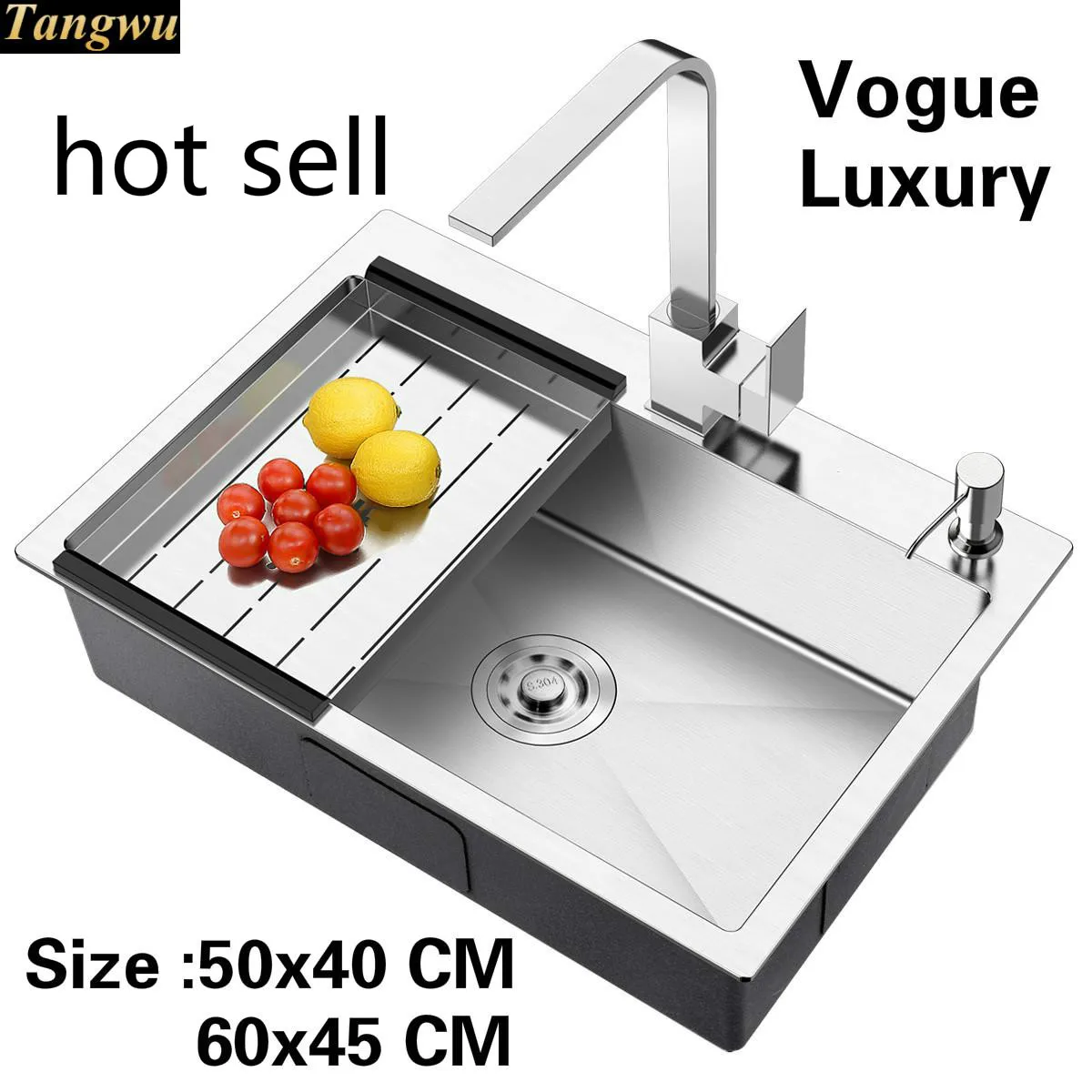 

Free shipping Apartment kitchen manual sink single trough wash vegetables 304 stainless steel hot sell luxury 50x40/60x45 CM