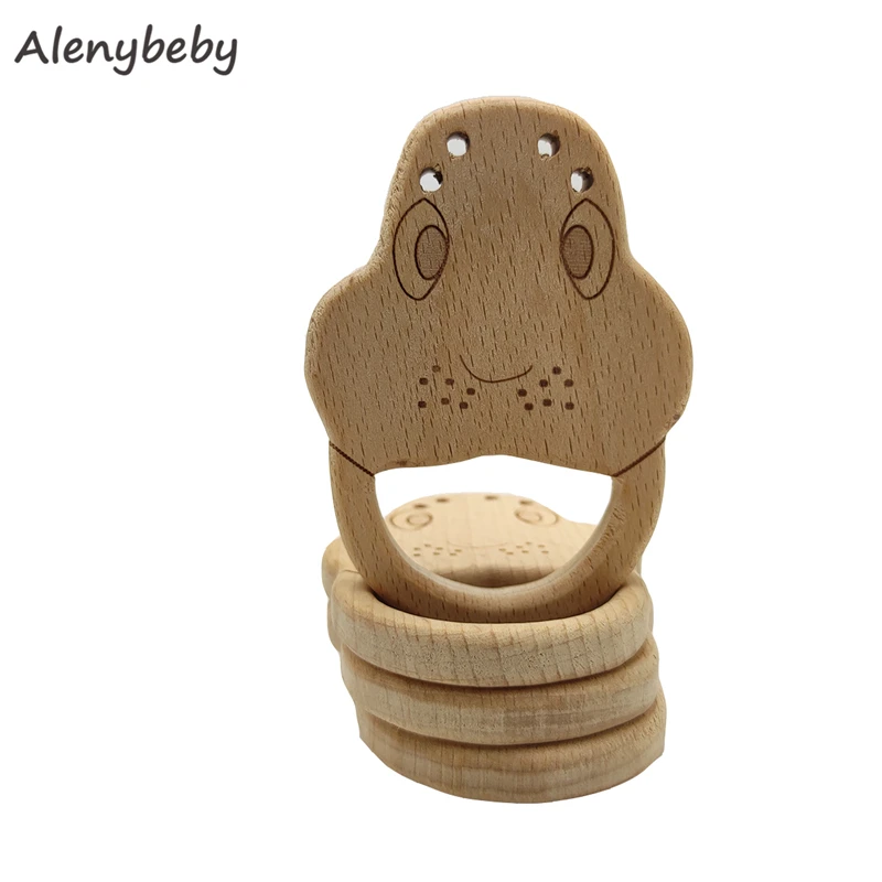 

Natural Wood Animal frog Shape Teether Baby Teething Nursing Beech Wooden Teether for babies Organic DIY Necklace Pendant Toy