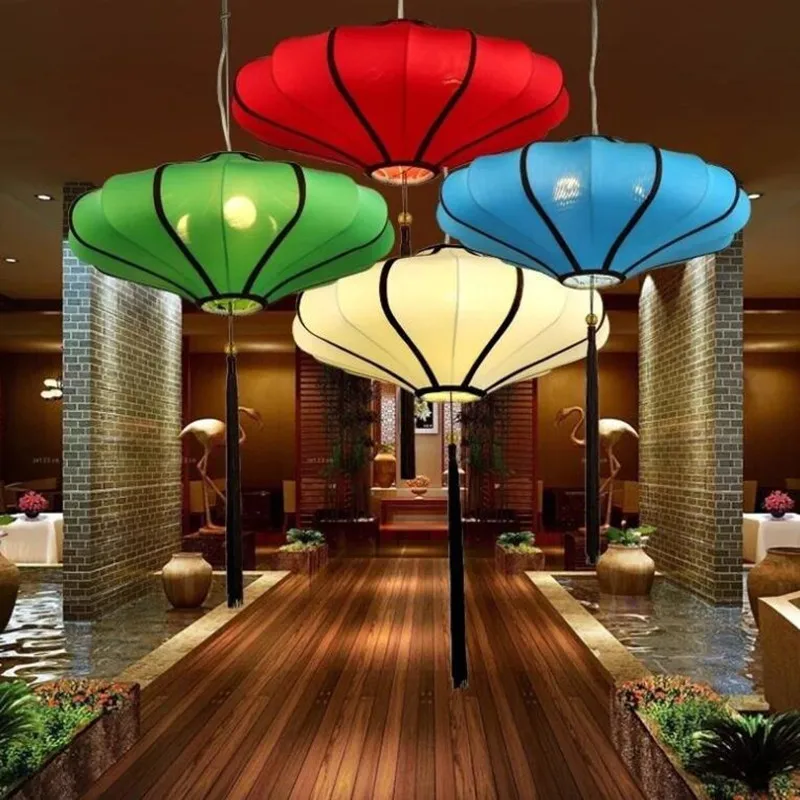 New Chinese Fabric Lantern Restaurant Corridor Chandelier Creative Hotel Restaurant Catering Lamps Hot Pot Restaurant Tea Room