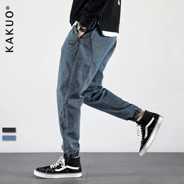 Spring /Autumn Men's Ankle Length Jeans Elastic Waist Denim Jeans Korean Casual Harem Ankle Tight Pants Fashion Patchwork Jeans