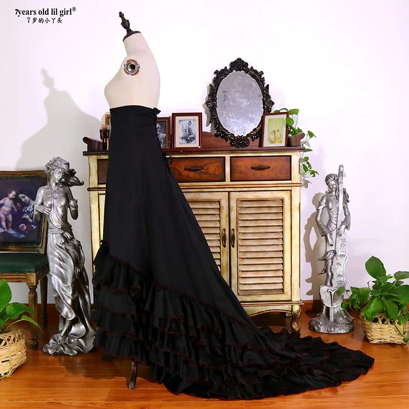 Jupe Bata Flamenco espagnole de 7 ans, avec un manteau de queue et une canette à l'intérieur pour les femmes, Costumes de performance CWQ01