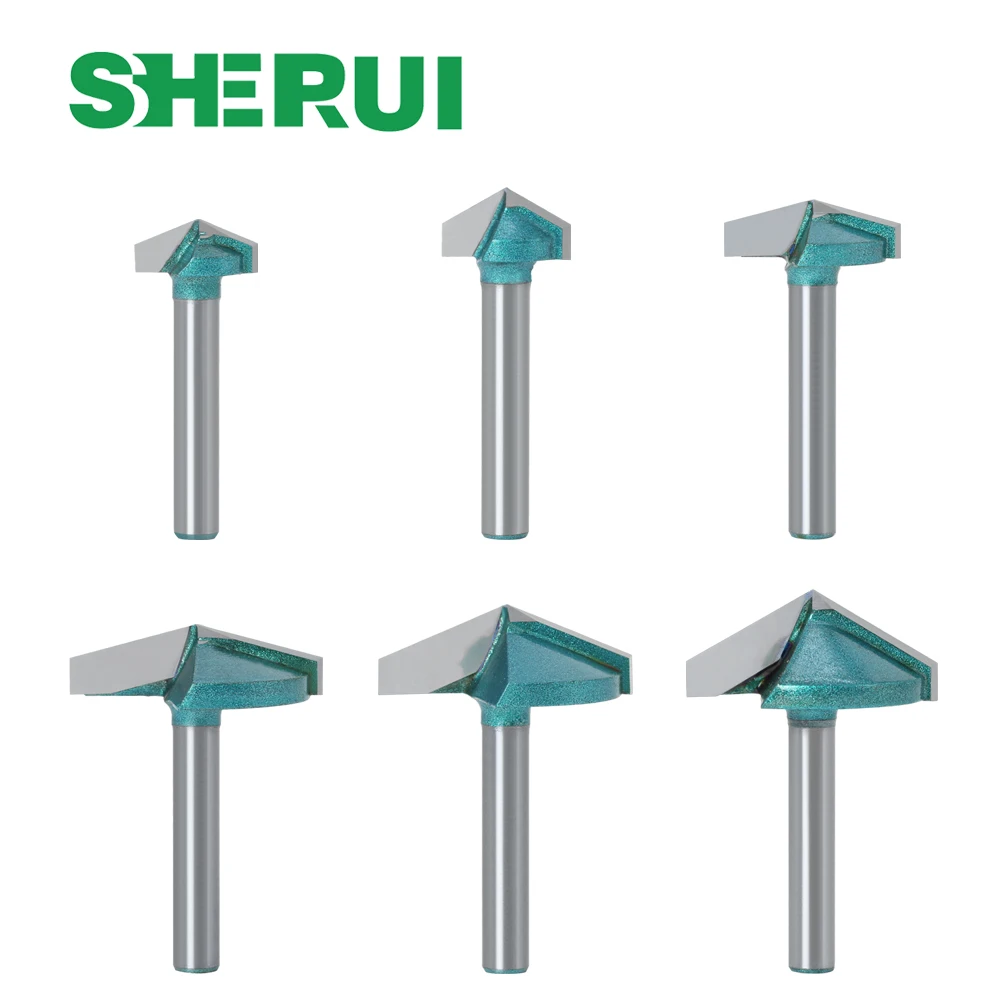 6mm V Bit-1PCS, CNC Solid Carbide End Mill, Tungsten Steel Woodworking Milling Cutter, 3D Wood MDF Router Bit, 60 90 120 150 Deg