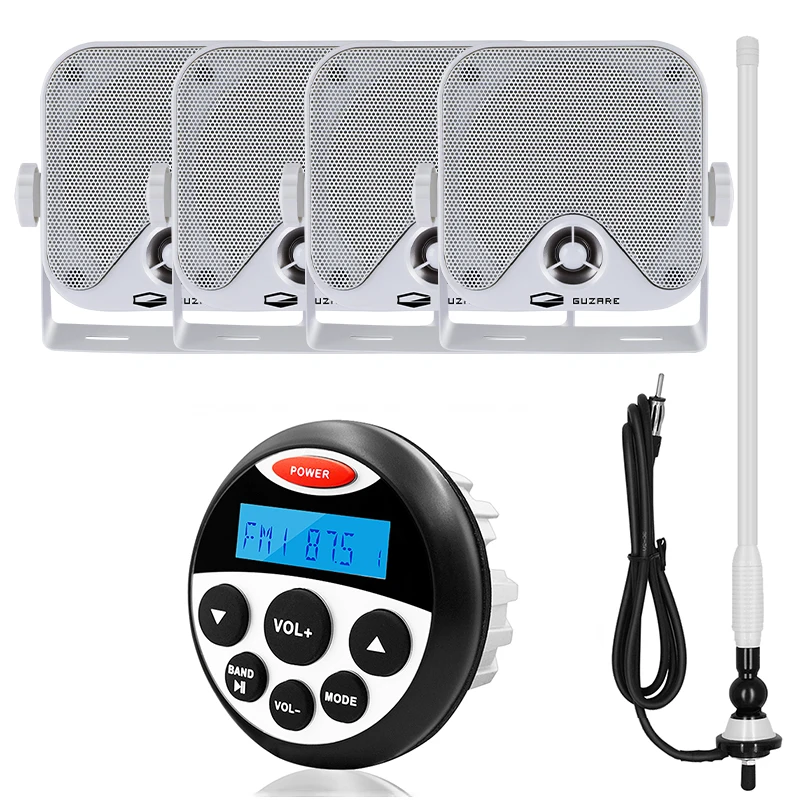 

Marine Radio Waterproof Boat Audio System Stereo Bluetooth Receiver FM Car MP3 Player+2Pairs 4inch Marine Speaker+AM FM Antenna