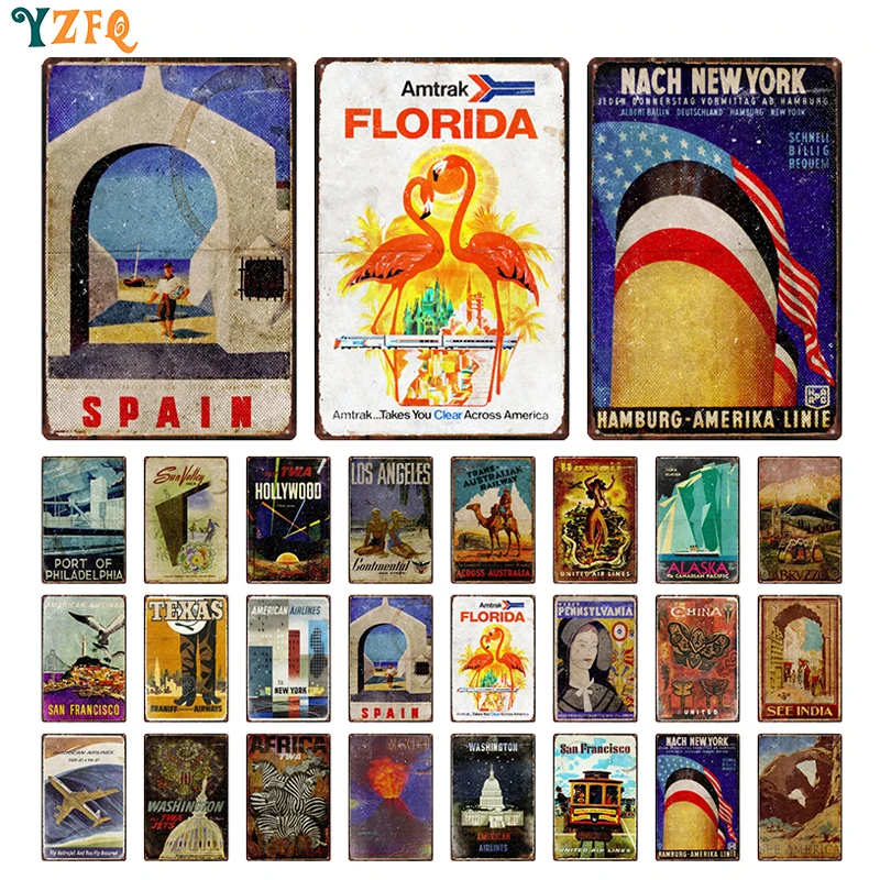 Travel City Poster Decor Tin Vintage Metal Sign Plaque Plate For Bar Cafe Living Room Wall Decoration Gft Wholesale DU-13132A