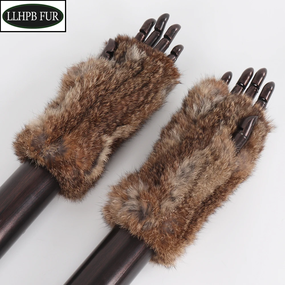 New Style Lady Natural Rabbit Fur Gloves Knitted Warm Real Rabbit Fur Mittens Russian Women Winter 100% Genuine Rabbit Fur Glove