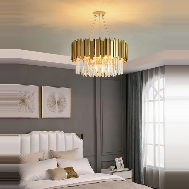 Imagem -04 - Crystal Gold Chrome Dimmable Lustre Chandelier Iluminação Interior Suspensão Luminária Postmodern Designer