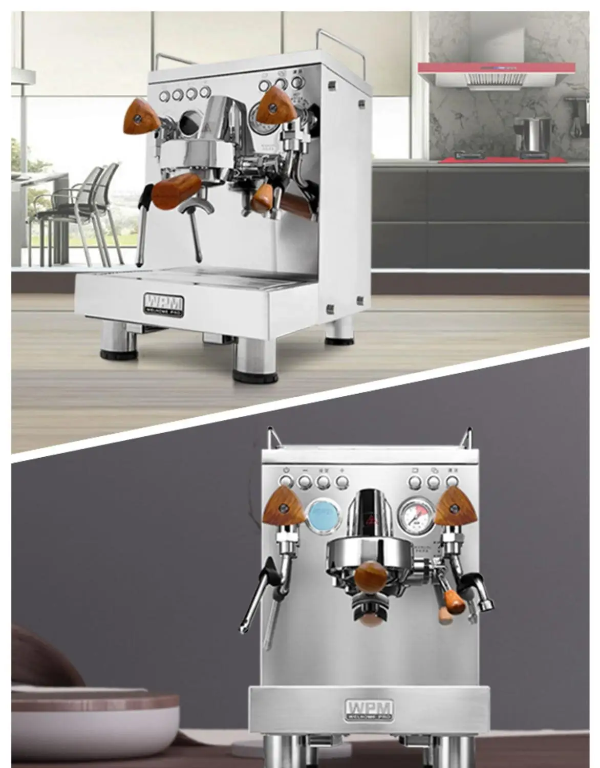 Welhome/WPM KD-310/310VP/310J2/320 مجموعة الحبوب الخشبية ملحقات مطرقة المسحوق بدون قاع Portafilter ملحقات مقبض رافعة الخشب