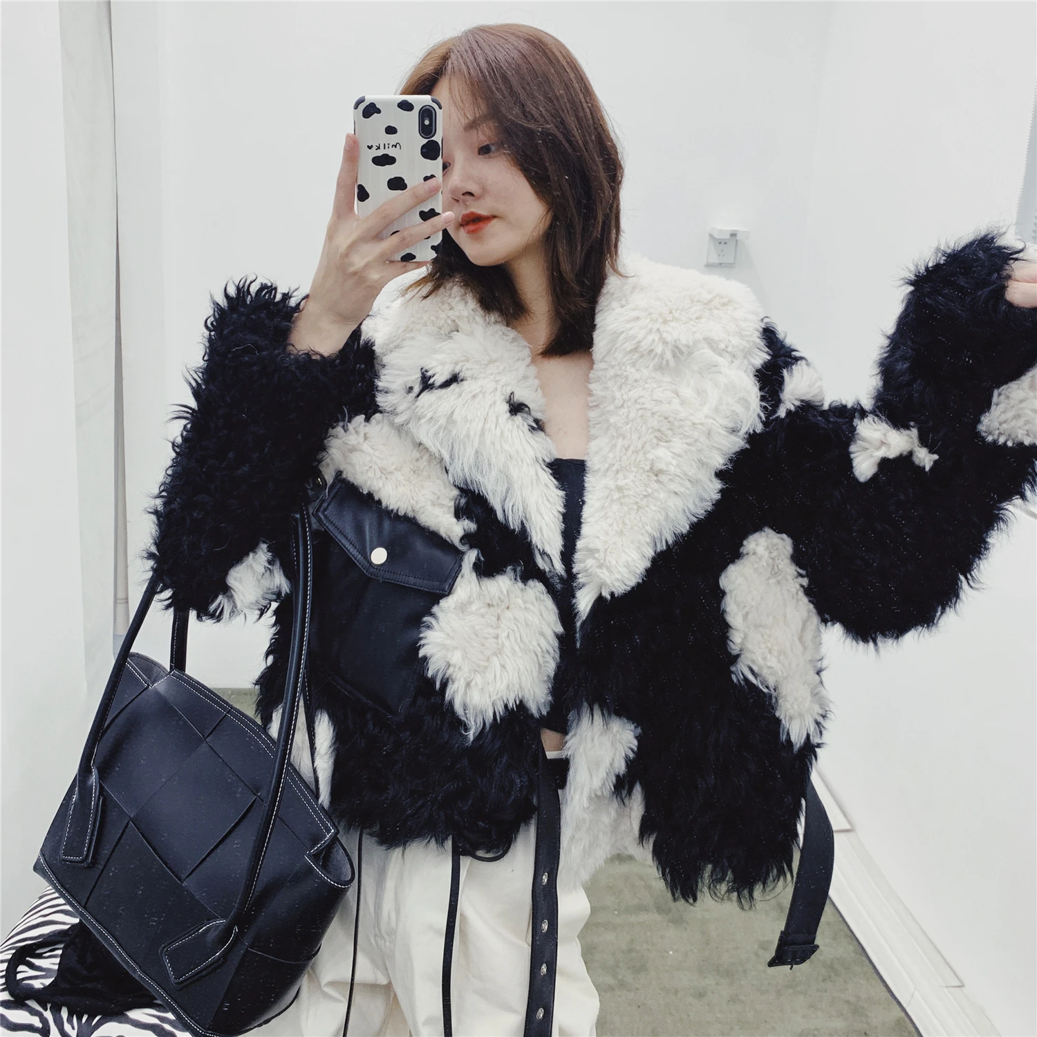 Real Fur Coat Female Vinatge Short Sheep Shearing Jacket Women Korean Streetwear Wool Coat Elegant Fur Tops Hiver 107104