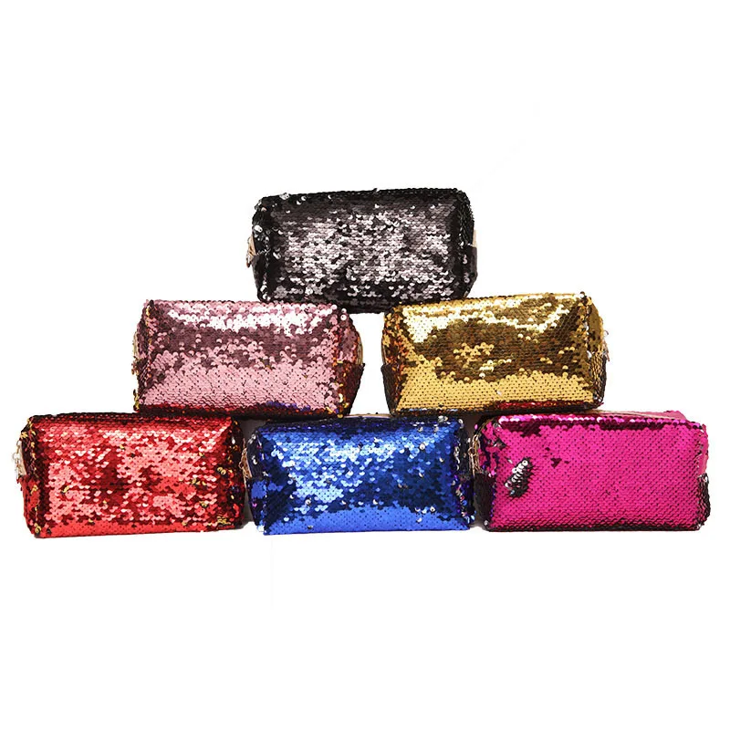 Bolsa de cosméticos portátil con lentejuelas brillantes, organizador con cremallera, estuche de maquillaje, bolsa de almacenamiento de viaje, bolsa