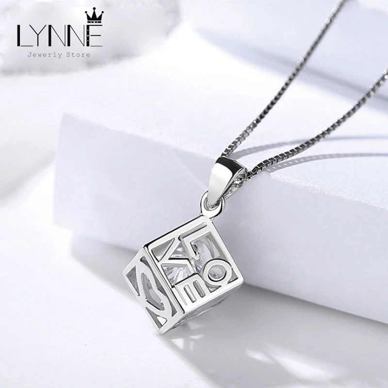 New Fashion 925 Sterling Silver Magic Cube Zircon Pendant Necklace Elegant Rhinestone Square Drop Necklace Women Jewelry Gift