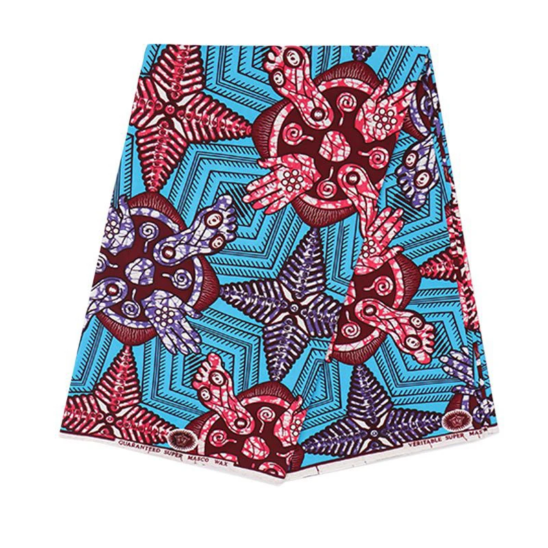 

100% Cotton 2019 New Arrivals African Fashion Design Sky-Blue Color Print Fabric African Real Wax 6Yards\lot