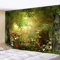 Grande bella foresta naturale fungo arazzo appeso a parete Hippie paesaggio oceano arazzi Wall Art Cloth Home Room Decor