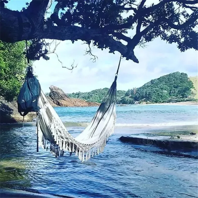 Luxo dupla rede balanço cadeira nova grande 2 pessoa boho 2x1.5m macrame brasileiro franjas interior pendurado balanço presente para o pai